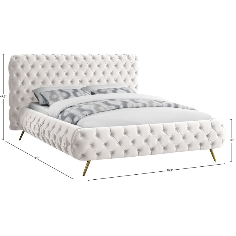 Lit-bateau tapissier Delano, Grand, Velours crème