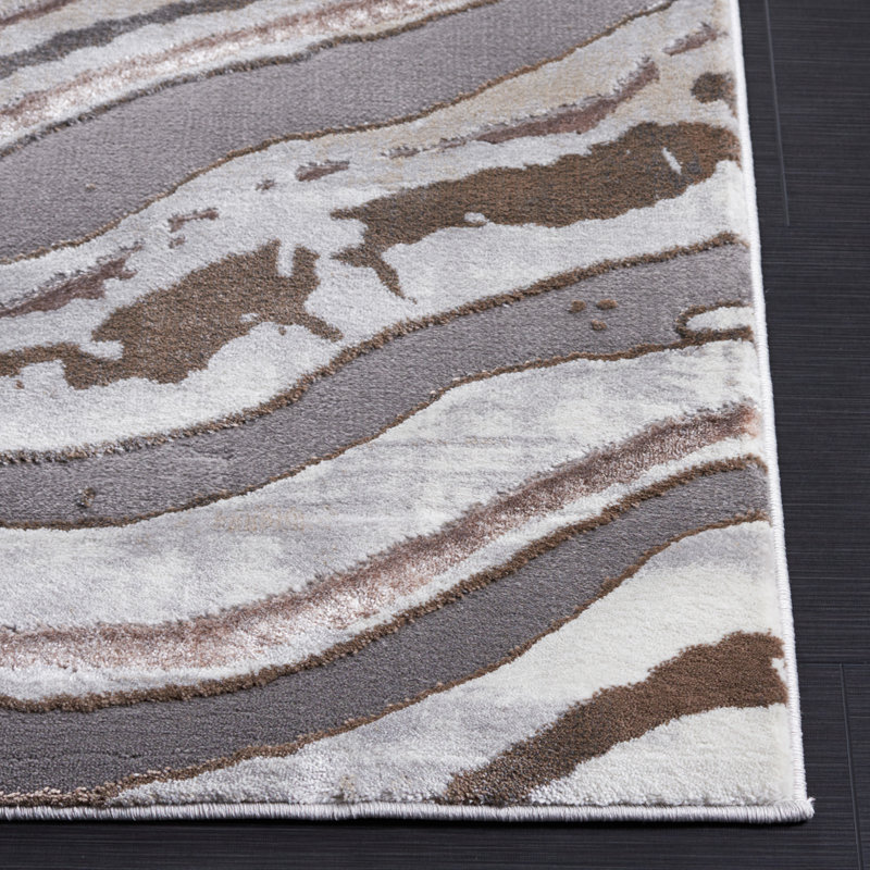 Gray and Beige Abstract Non-slip Synthetic Area Rug