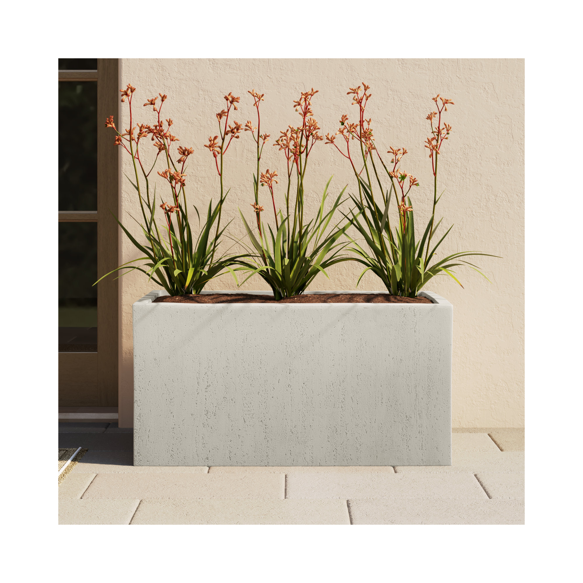Shiner Lightweight Concrete Planter Box Set, 18" H x 35.25" W x 18" D, 2, White