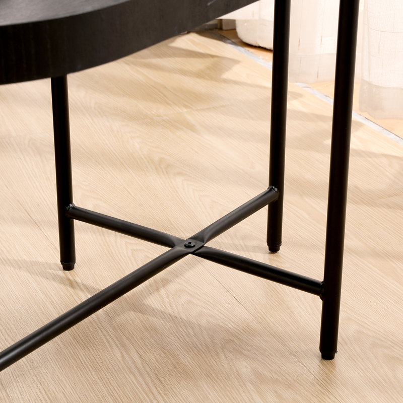 2 tables d'appoint avec rangement pour le salon - métal noir et bois