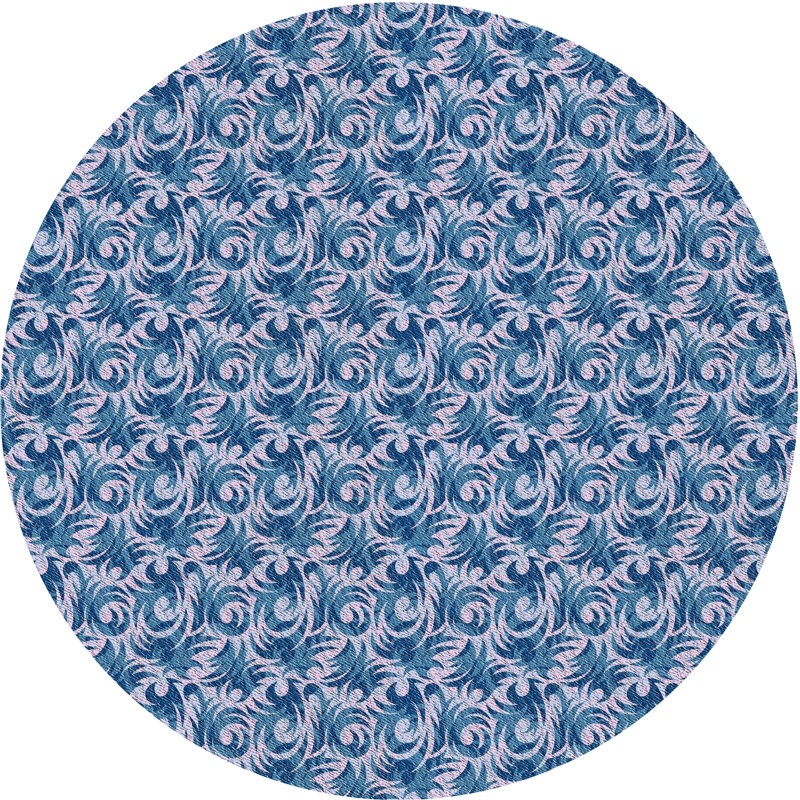 Tapis bleu/beige à motifs, Rond 3 pi