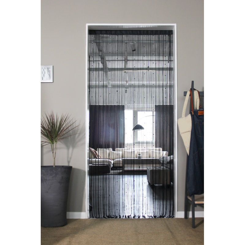 Alliya Light Filtering Rod Pocket String Curtain Set of 2, Black