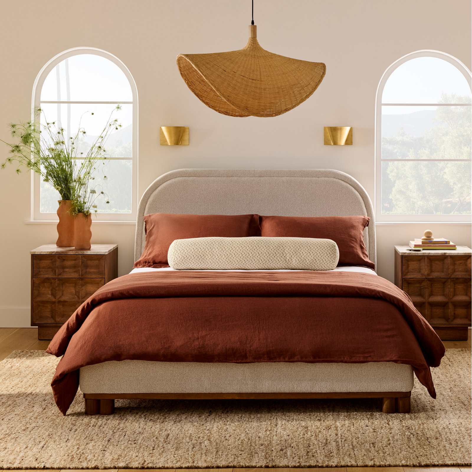 Nena Linen Percale Duvet Cover Set, Full/Queen Duvet Cover + 2 Standard Shams, Rust