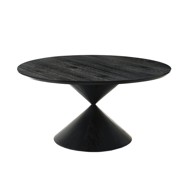 Table de salle à manger à piédestal 59 po ronde avec base en sablier, noir ébène