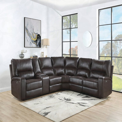 Canapé modulaire inclinable électrique en similicuir Saul avec port USB et console porte-gobelet