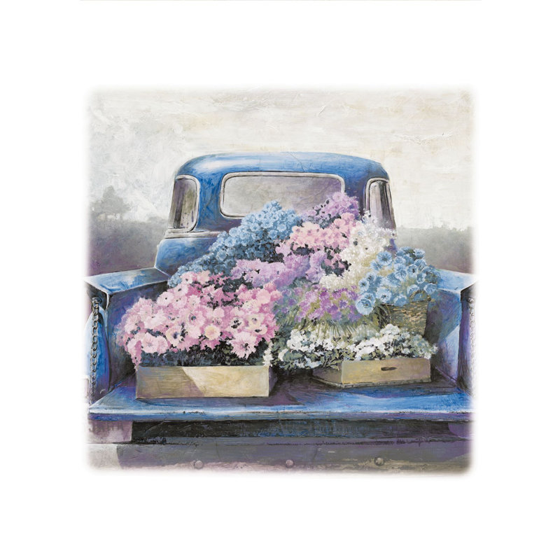 Camion bleu, livraison de fleurs sur toile tendue, H 20 po x l 20 po