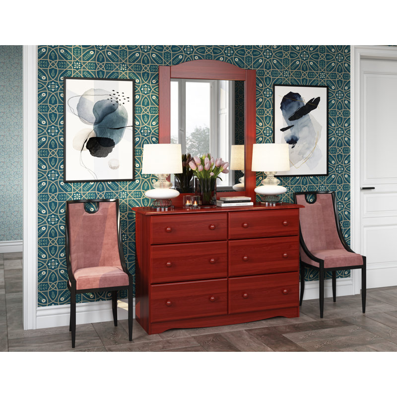 Commode 6 tiroirs avec miroir Genai, Acajou