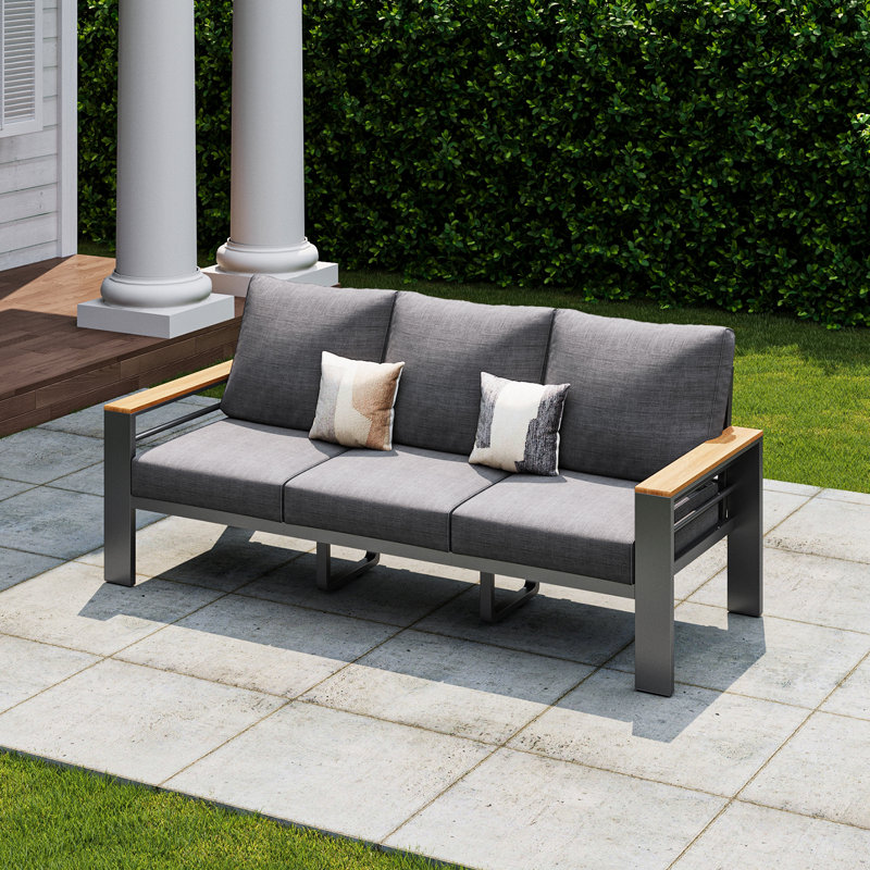 75" Modern Outdoor 3-Person Aluminum Sofa, Gray
