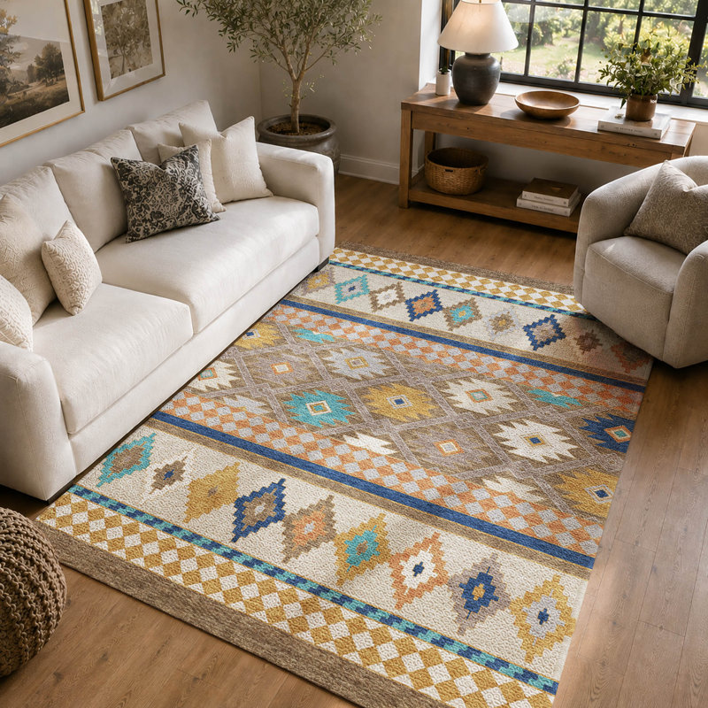 Tapis de qualité supérieure lavable à la machine Villers Southwest, Brown, 8' x 10'