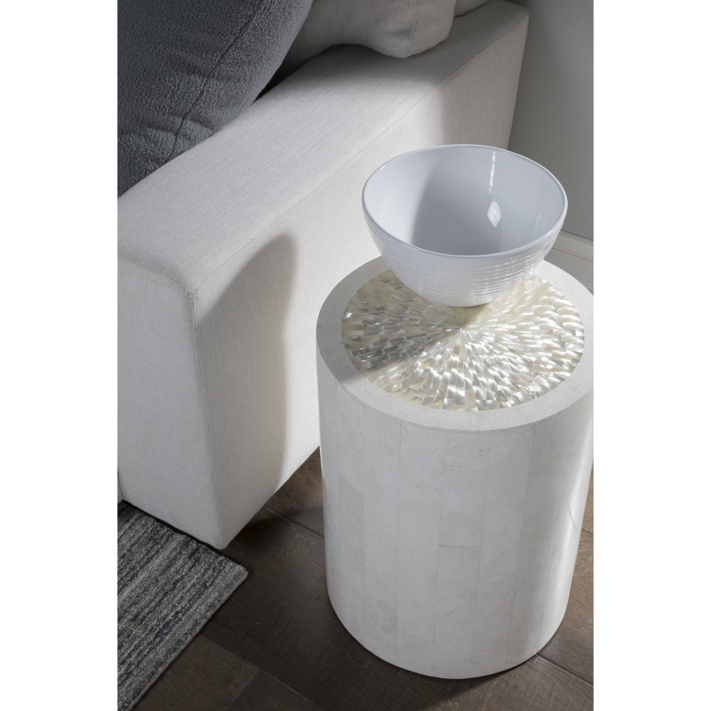 Gray Round Stone Transitional Occasional Table