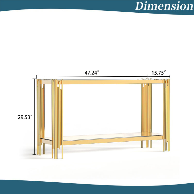 Luxury Console Table with Two-Tier Glass Shelves, Gold