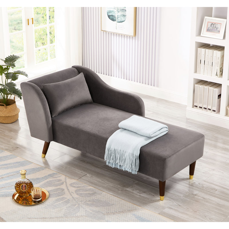Chaise longue en velours gris avec structure en bois massif et chaise longue élégante en mousse avec repose-pieds, Gris
