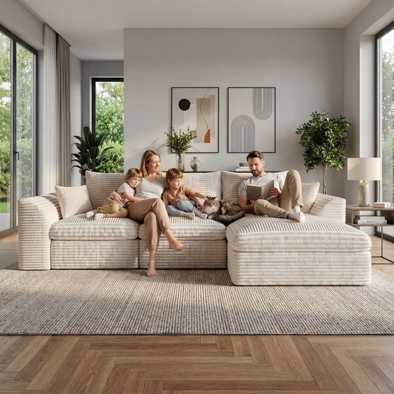 Compression Sofas, 102 Inch Corduroy L Shaped Modern Sectional For Home