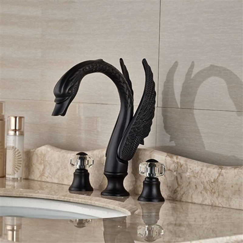Rema Deck Mount 3-Piece Swan Crystal Handle Faucet – Oil Dark Rubbed Bronze Finish
