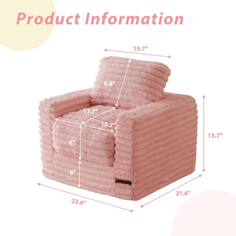 Comfy Faux Fur Kids Bean Bag Chair, Pink