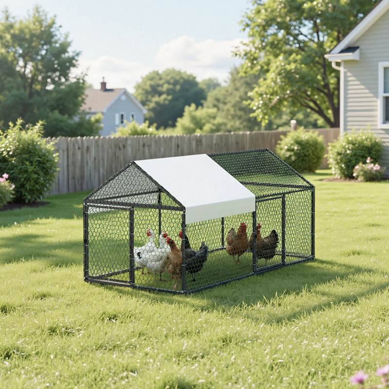 Poulailler en métal pour 4 à 6 poules, 3,3 x 6,6 x 3,3 pi, petite cage à poulets avec couvercle imperméable et portes doubles, poulailler à toit Spire compatible avec les poulaillers en bois, pour poule poule