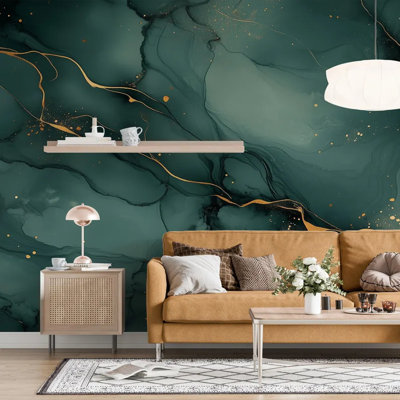 Emerald Glow Abstract Luxury Marble Wallpaper