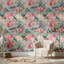 Papier peint oiseaux, fleurs, bleu sarcelle, bleu sarcelle-534257172