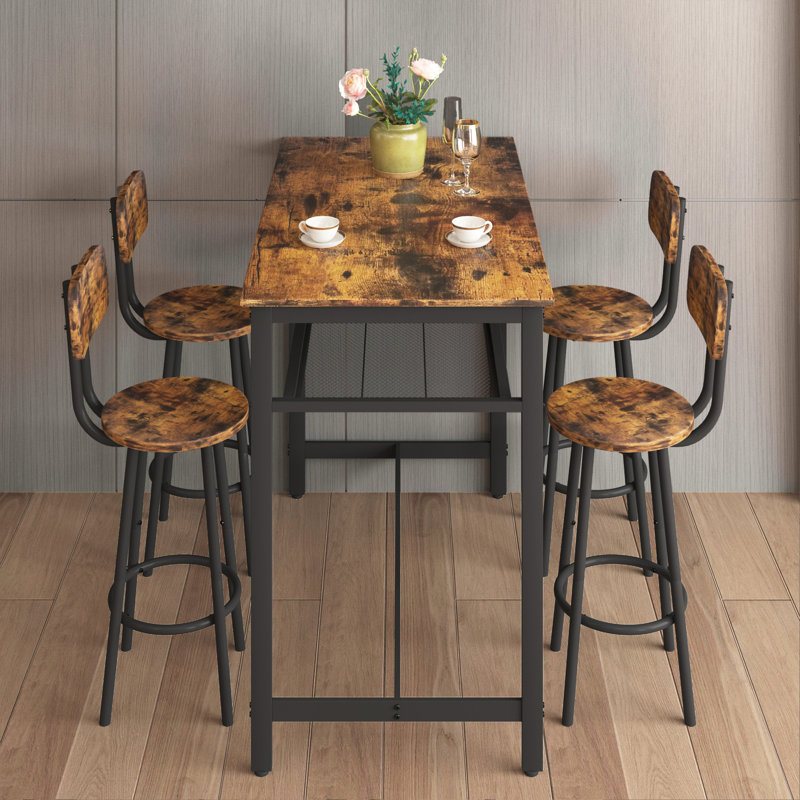 Ensemble de table de bar avec tabourets de dossier et cloison, ensemble de salle à manger à hauteur de comptoir de cuisine