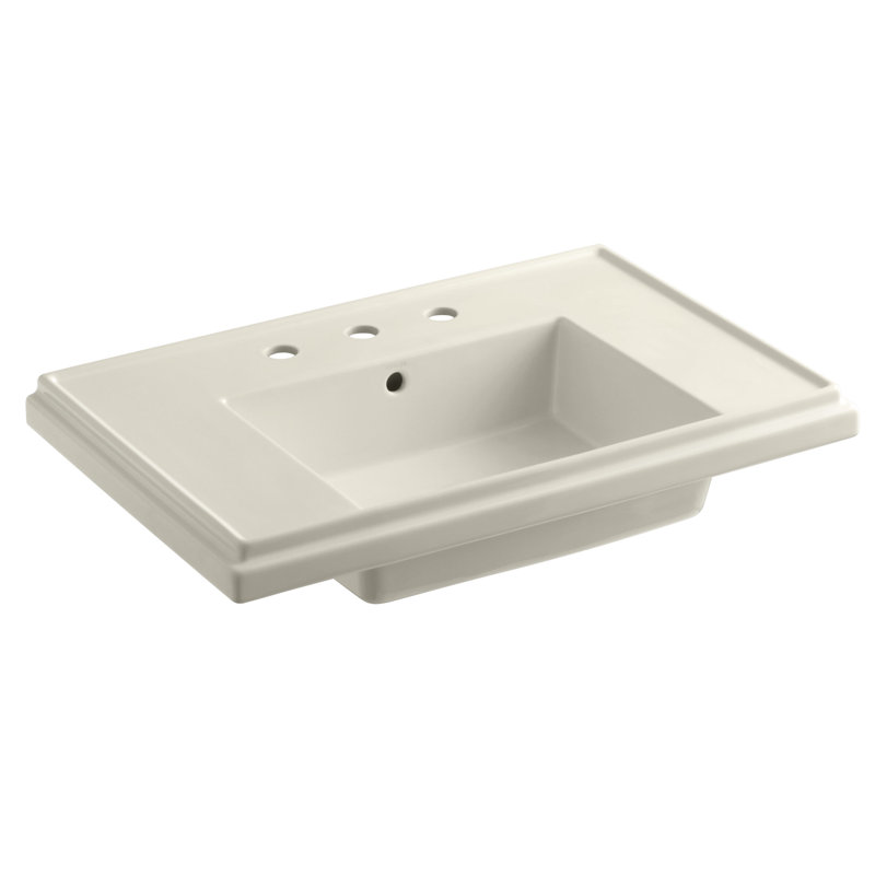 Tresham Ceramic 30" Fireclay Bathroom Sink with Overflow, Sandbar, Widespread Faucet