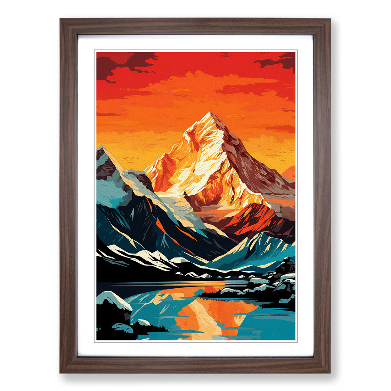 Mount Everest Pop - Single Picture Frame Print on Wood, Walnut Framed, 34cm H x 25cm W x 2cm D