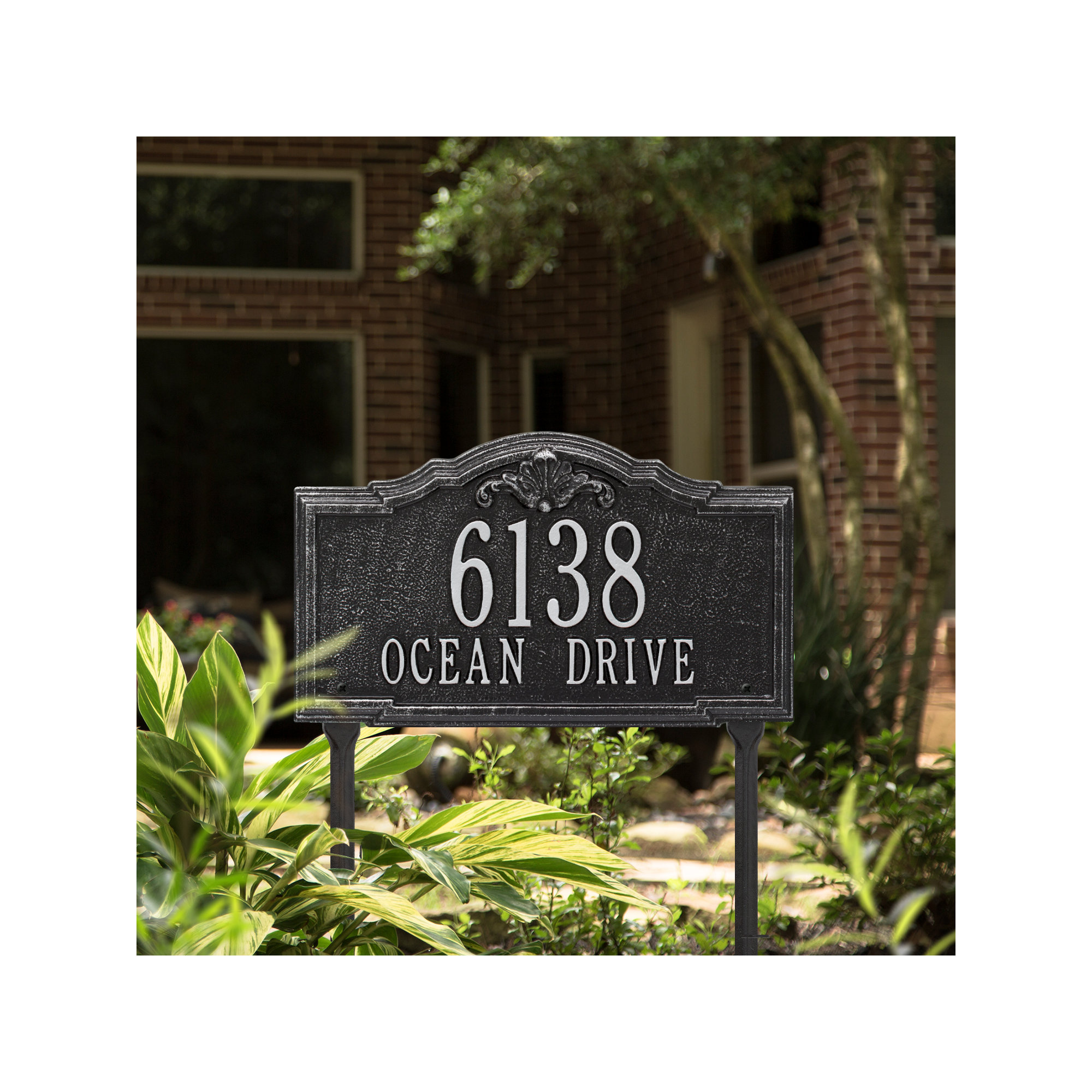 Gatewood Personalized Standard 2-Line Lawn Address Sign, Yes, Black/Silver