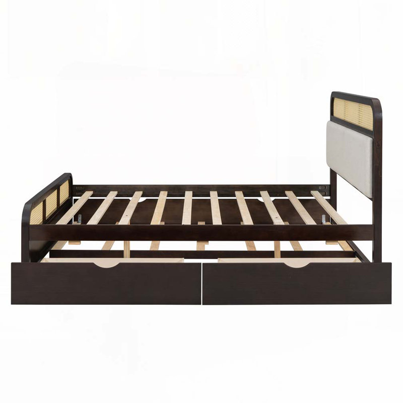 Lit plateforme avec rangement en bois, avec 2 grands tiroirs, lit gigogne