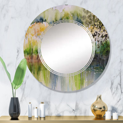 Deux cygnes dans l'étang - miroir mural traditionnel rond