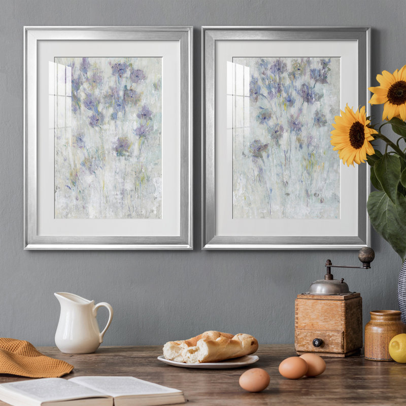 Lavande, Fresque florale I, reproduction encadrée de qualité supérieure - prête à être accrochée, Cadre argenté