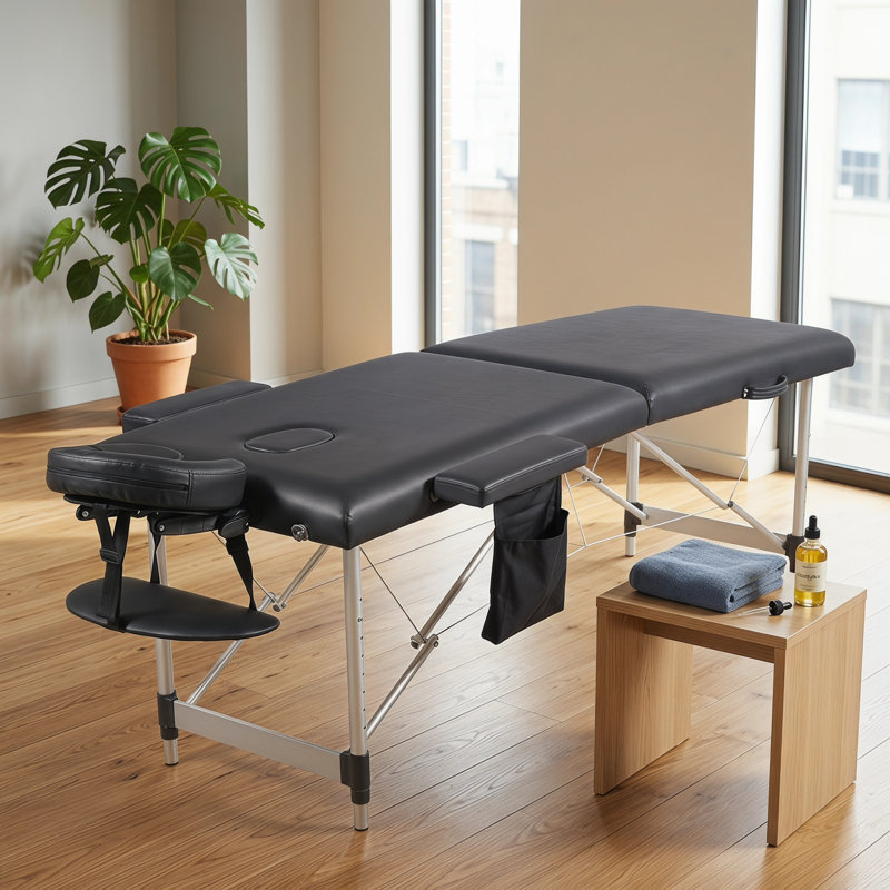 Table de massage réglable réglable pliable en aluminium avec masseur pour le cou, Black