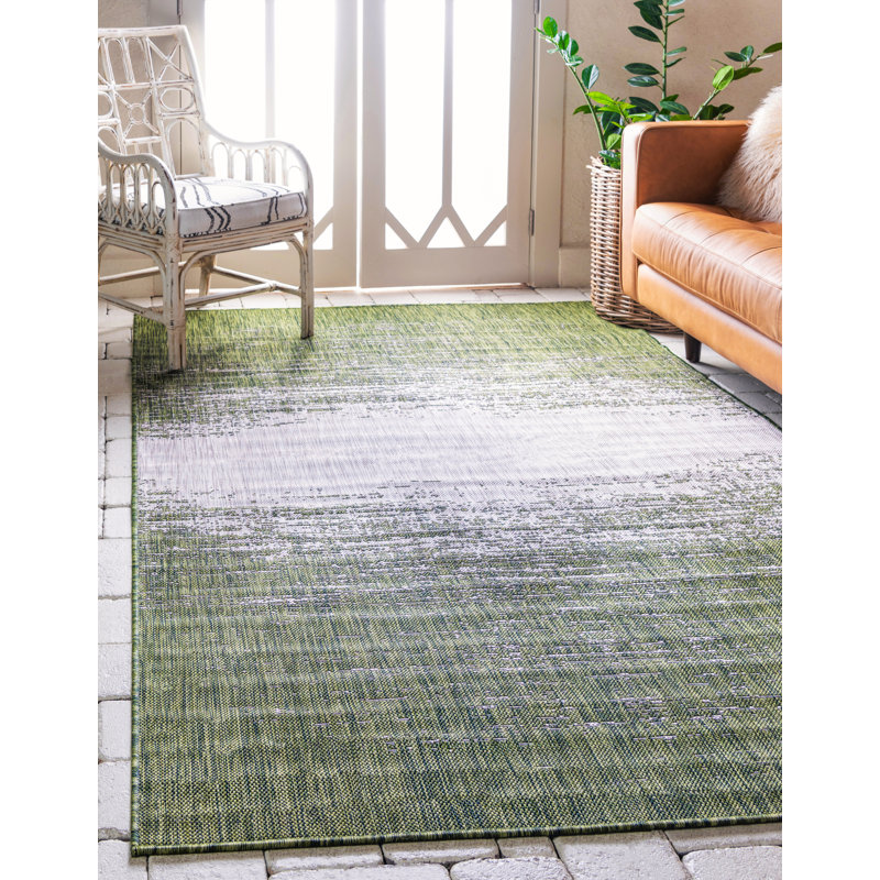 Tapis abstrait vert / gris Jennette, Rectangle 4 pi 1 po x 6 pi 1 po