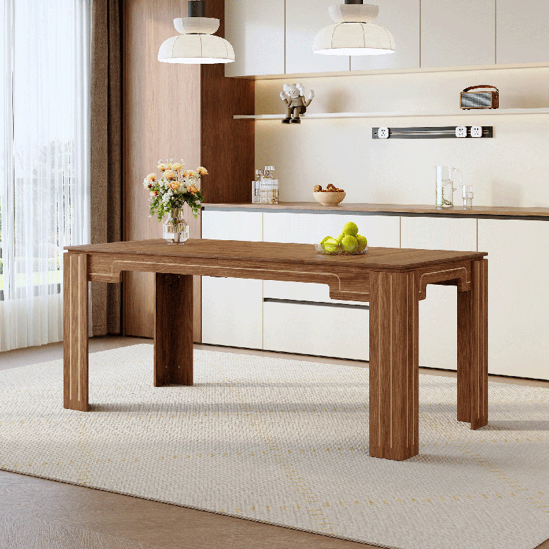 Table de salle à manger 71 "rectangulaire pour 6-8, table de cuisine en bois de noyer, table de salle à manger moderne avec plateau à 4 panneaux, robuste et facile à nettoyer