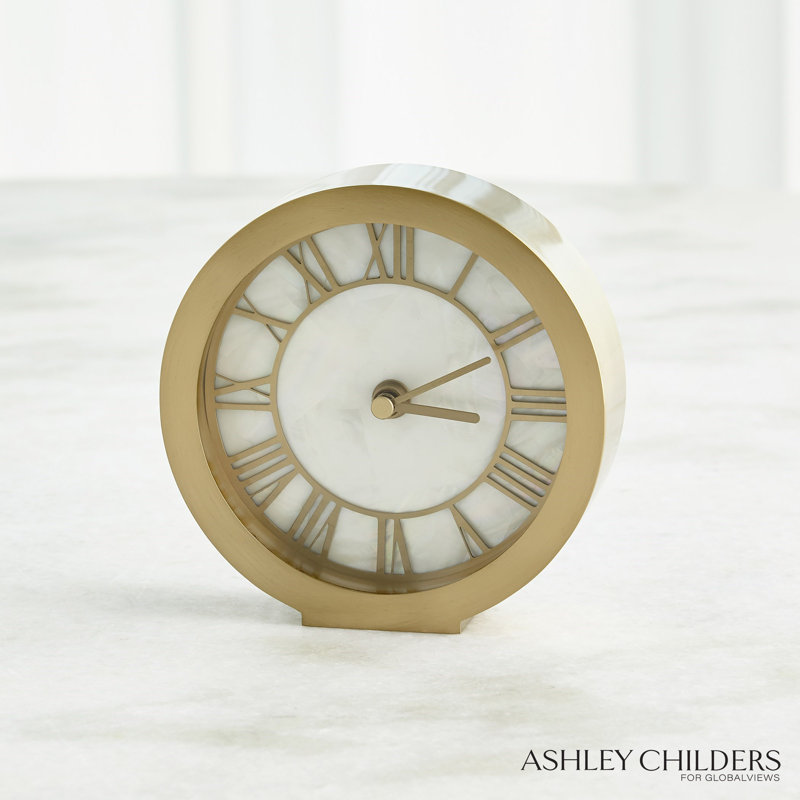Mother Of Pearl Clock, Satin Brass