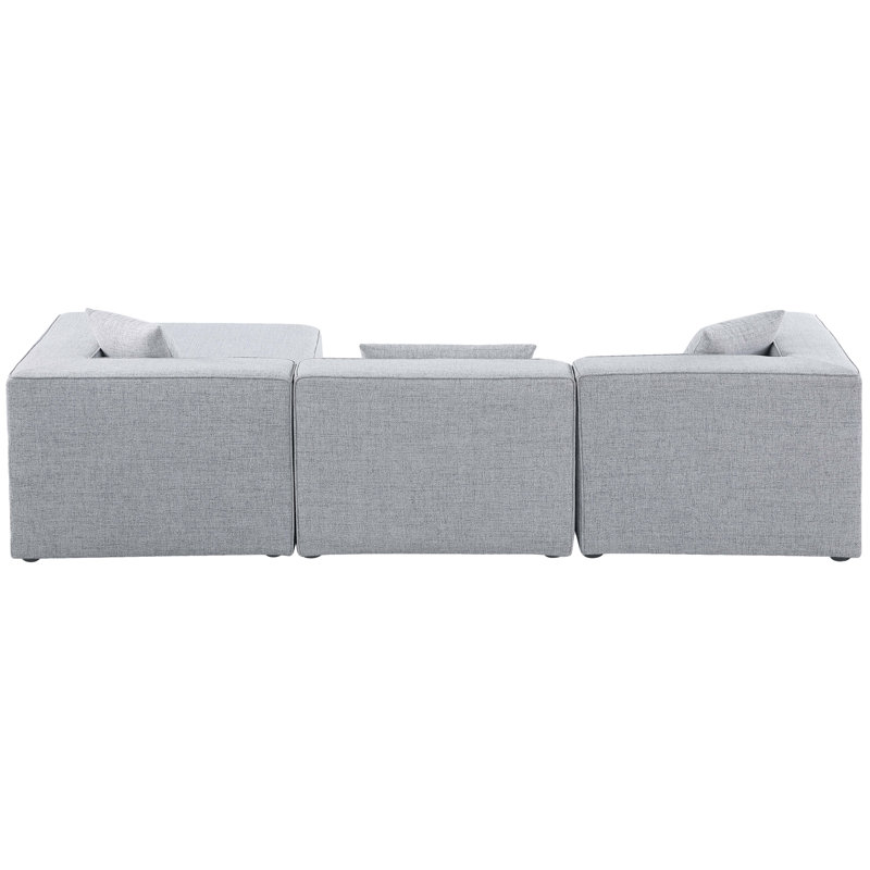Cube Upholstered L-Shaped Sectional Reversible, Grey Linen Textured Fabric