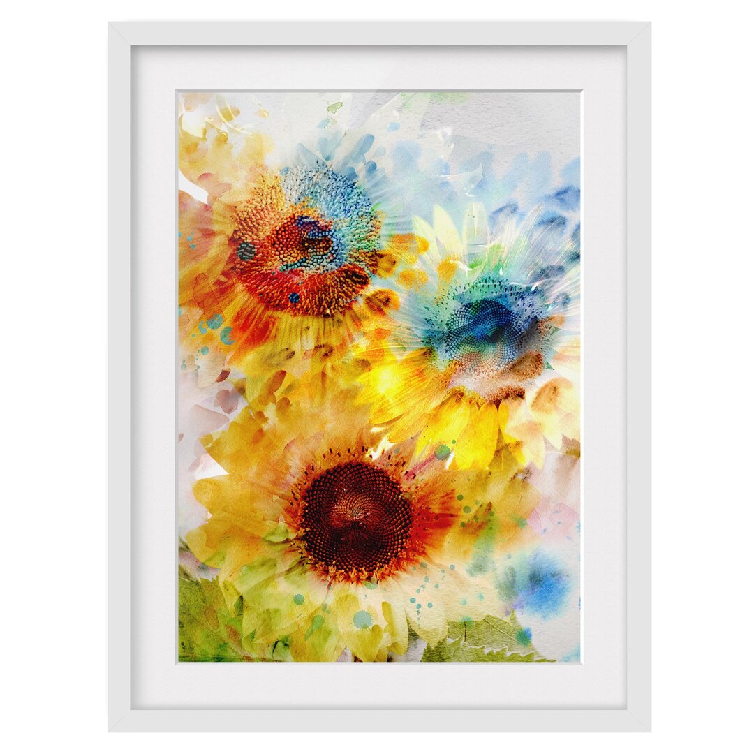 Gerahmtes Poster Watercolour Sunflowers