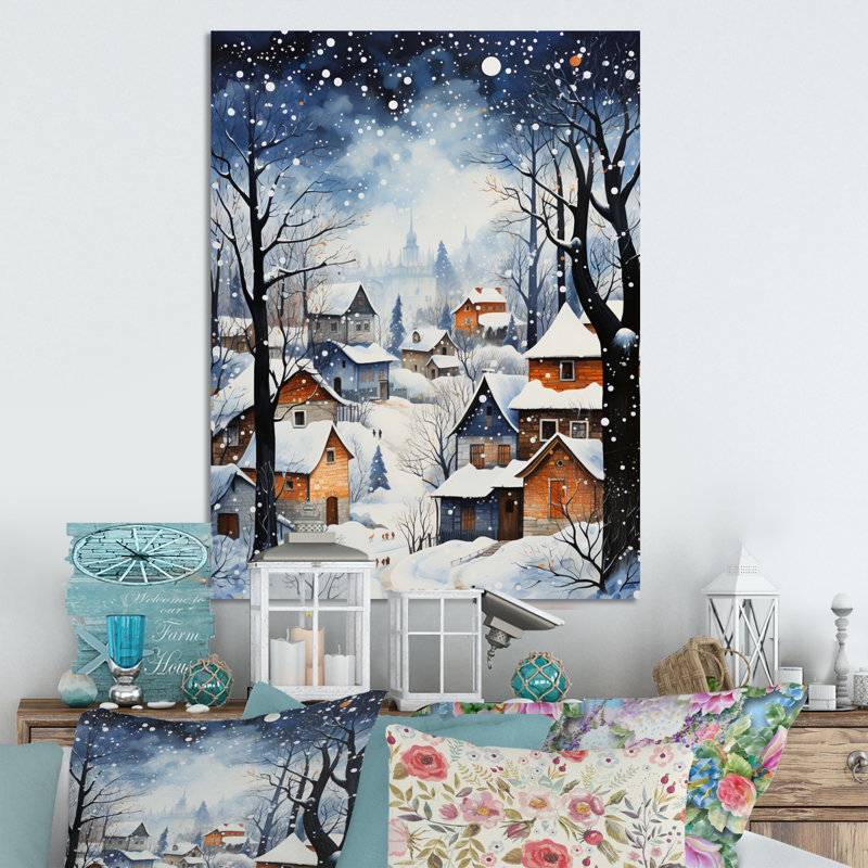 Harmony of Winter Village IV - Paysages en métal, décoration murale, H 32 po x l 16 po