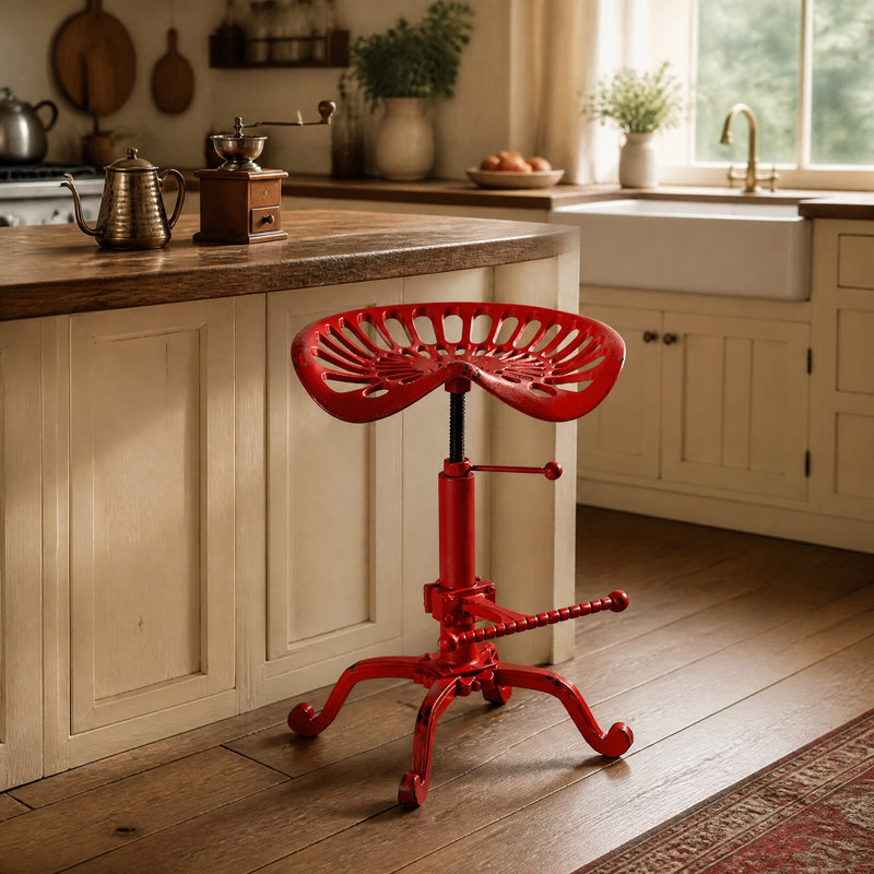 Elinna Swivel Adjustable Height Counter Stool, Antique Red