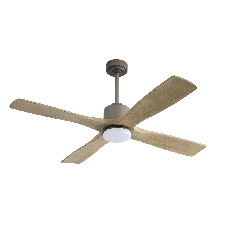 Ventilateur de plafond 4 pales en bois massif avec ensemble d'éclairage Dc Motor, Argent, 54 po de largeur, Gris