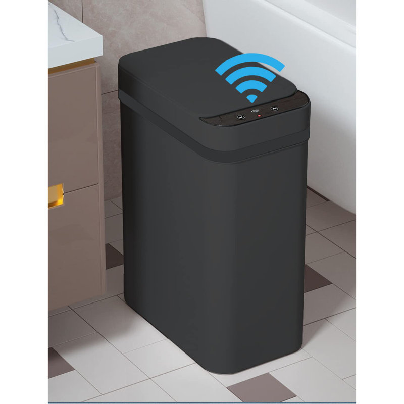 Touchless Bathroom Trash Can,2.5 Gallon Smart Trash Can Sensor Motion,Skinny Trash Bin With Lid,Electric, Narrow, Plastic, Auto Open,(Black)