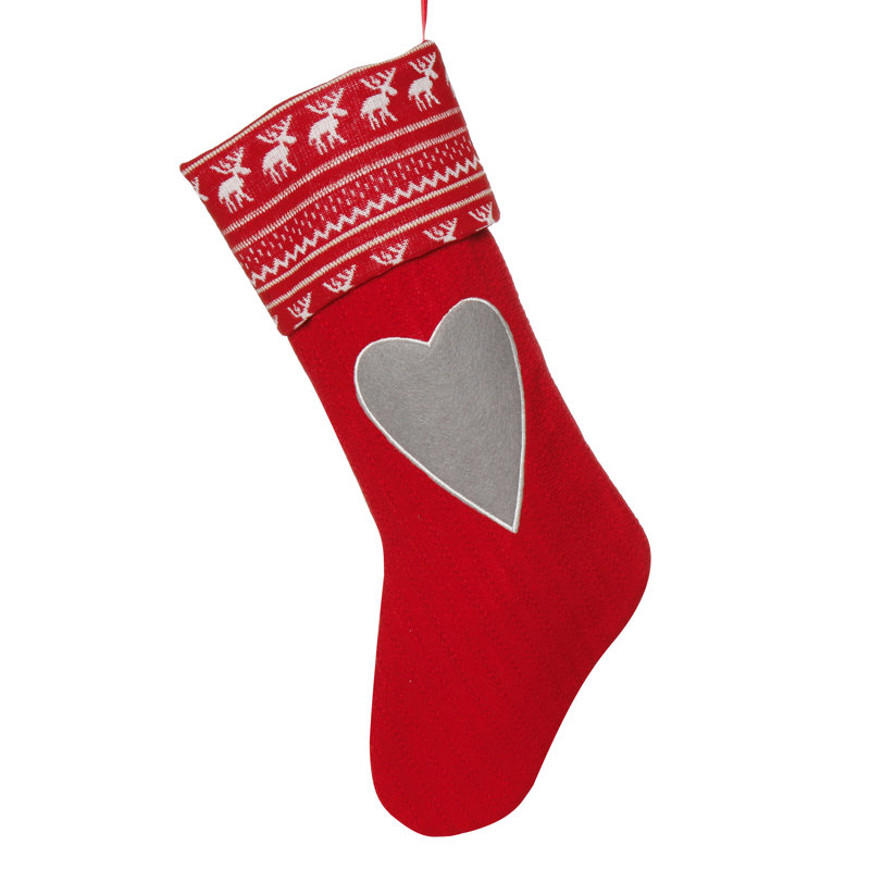 Heart Cable Knit Stocking, Red