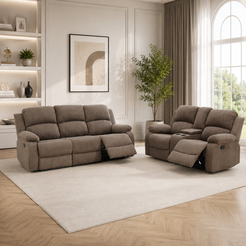 Ensemble de salon en tissu 2 pièces Whall, Velours côtelé beige taupe