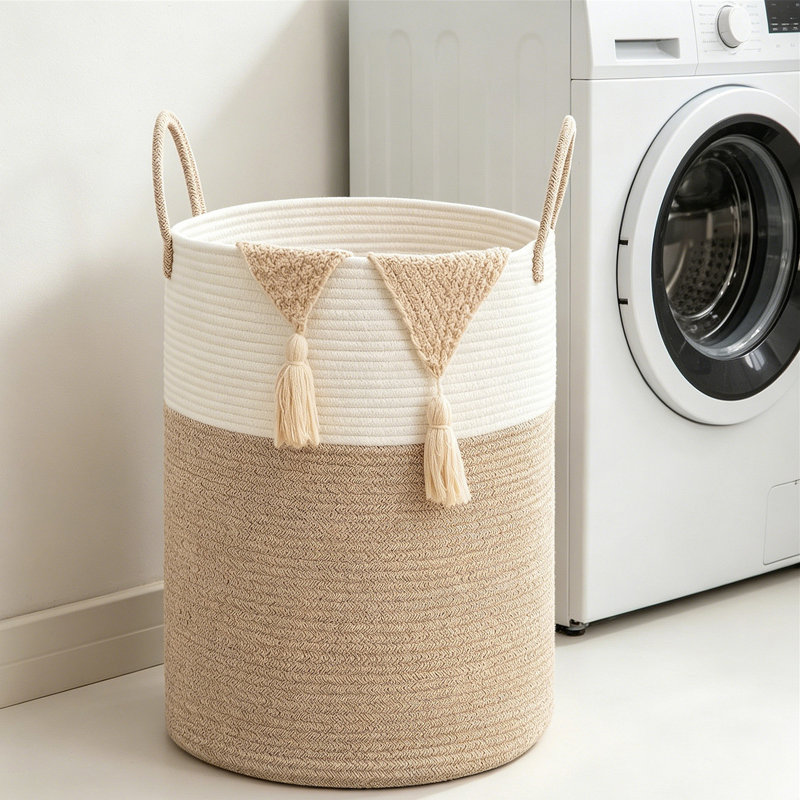 Collapsible Cotton Rope Laundry Hamper, Large Storage Basket With Reinforced Handles, Machine Washable Organizer For Clothes Toys Blankets, Perfect For Bedroom Bathroom Nursery Laundry Room