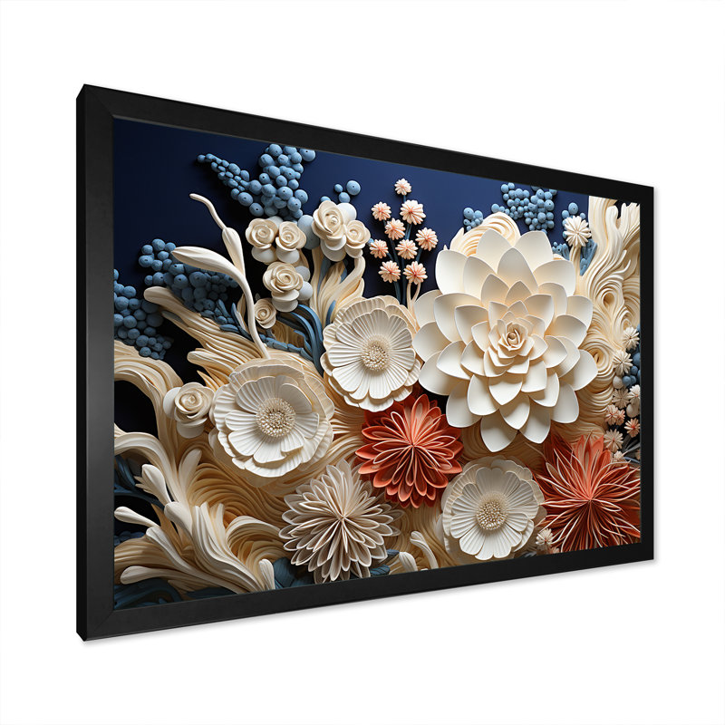Bleu et crème, scènes marines profondes - impression, Cadre simple noir, H 30 po x l 40 po x P 1,5 po