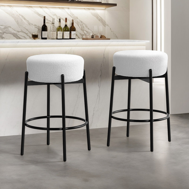 Ensemble de 4 tabourets de bar pivotants de 24 pouces avec siège en molleton noir, Blanc, 2