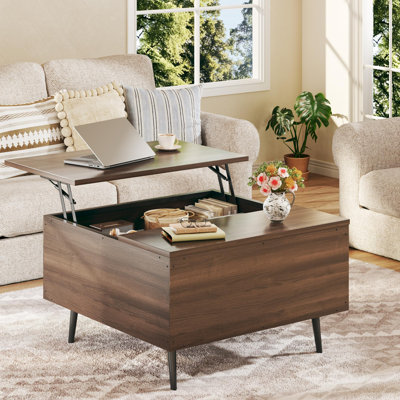 Table basse à plateau relevable avec rangement dissimulé