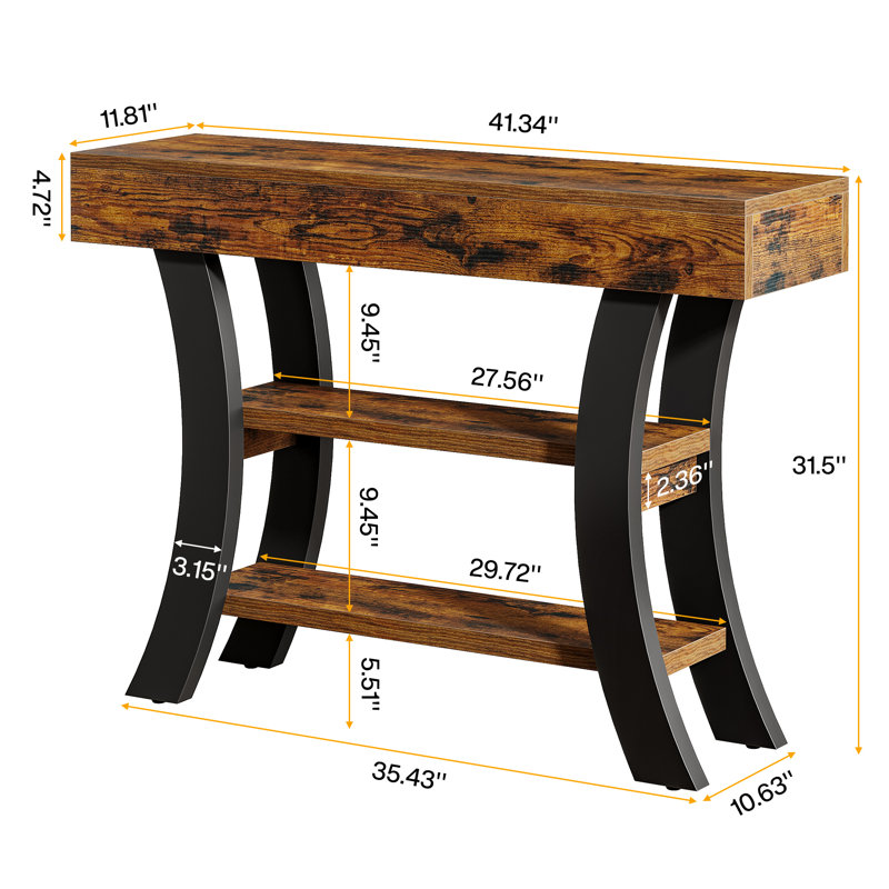 Console de 41 po avec tablettes de rangement et cadre incurvé, Noyer / noir
