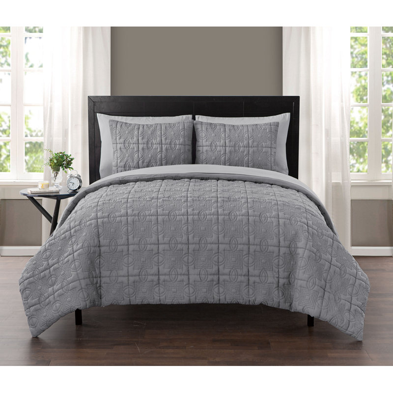 Modern & Contemporary Polyester Comforter, King, Gray