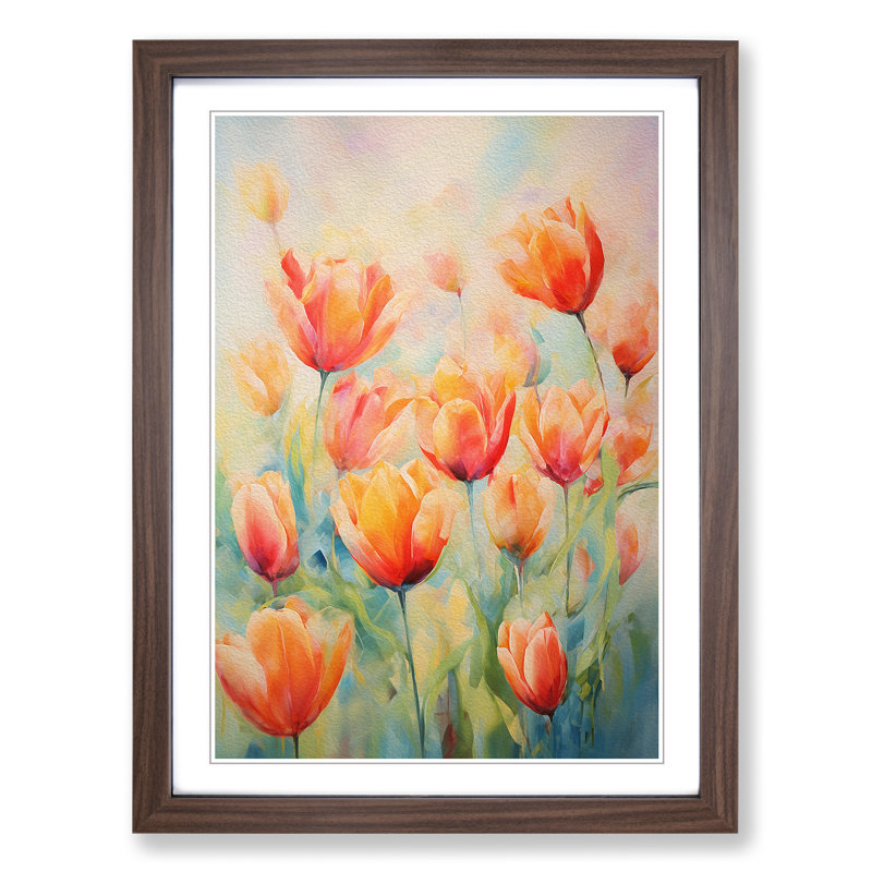 Tulip Flower Impressionism No.3 - Framed Print, 34cm H x 25cm W x 2cm D, Walnut 