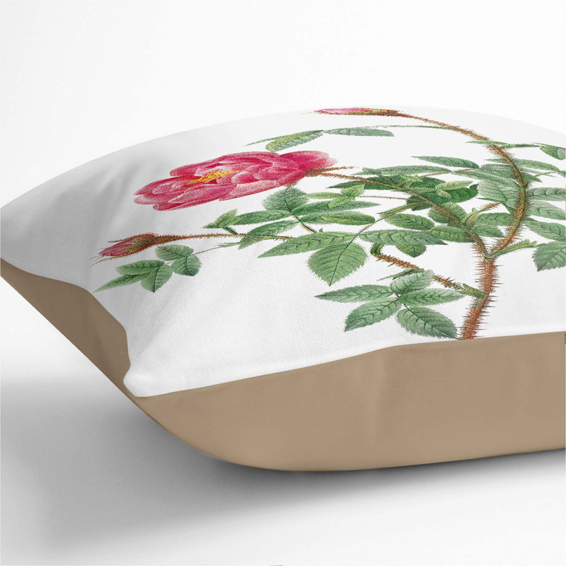 Floral Square Throw Cushion, 40cm H x 40cm W x 15cm D, Stone