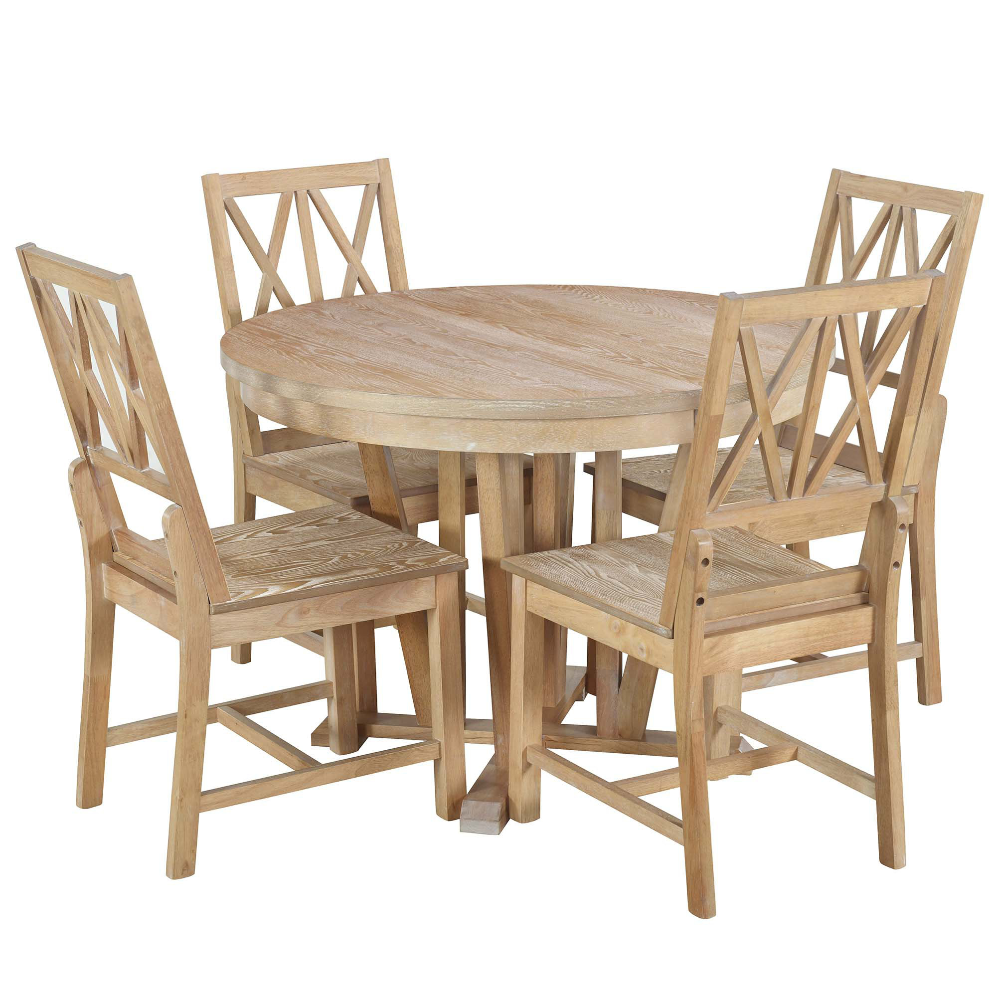 August Grove Rustic 5-Piece Extendable Dining Table Set Round Trestle ...
